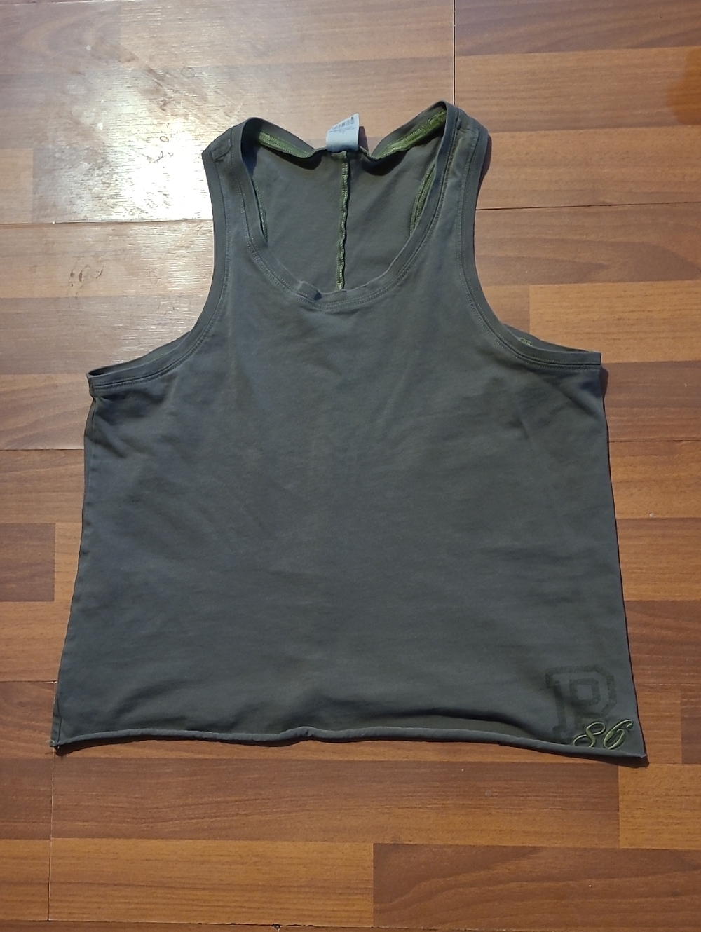 PINK Victoria's Secret Green Tank with Olive Stitching